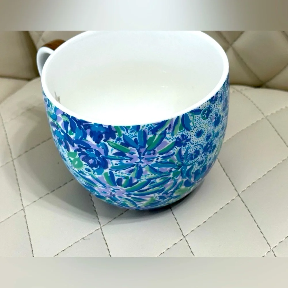 LILLY PULITZER high maintenance ceramic mug blue floral gold handle 12 oz